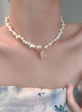 玫瑰花镜几何吊坠满天星项链