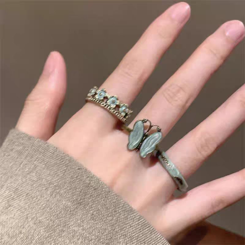 中古风轻奢高级感蝴蝶花朵戒指