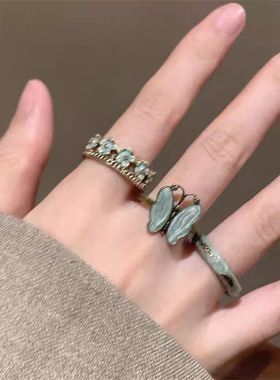 中古风轻奢高级感蝴蝶花朵戒指