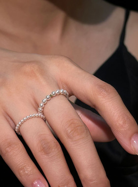 叠戴法式优雅高亮水晶珍珠戒指女