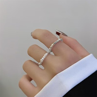 碎银子珍珠戒指女小众设计ins风天然淡水珍珠食指戒百搭高级指戒