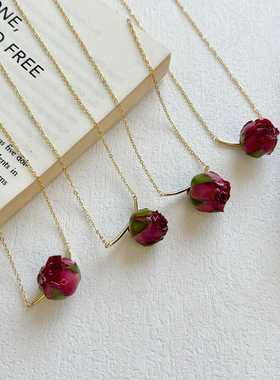 玫瑰花项链女真花干花小众设计感高级锁骨链2025新款爆款颈链配饰