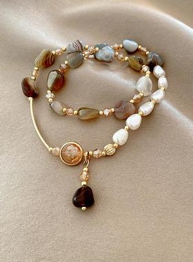 双层叠戴仿珍珠手链女2025新款