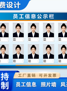 工作人员信息公示栏员工值班岗位公示牌介绍墙展示栏物业照片墙