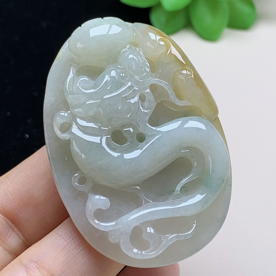 天然珠宝缅甸翡翠仿古龙牌吊坠冰润糯种玉石龙牌挂件玉牌男女玉佩