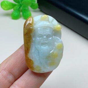 缅甸天然翡翠A货黄翡精雕玉石吊坠糯种双彩特色渔翁得利玉坠挂件