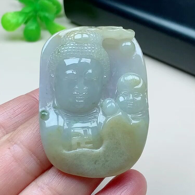【带证书】新款正版翡翠佛公玉坠精雕糯种笑佛翡翠招财弥勒佛吊坠