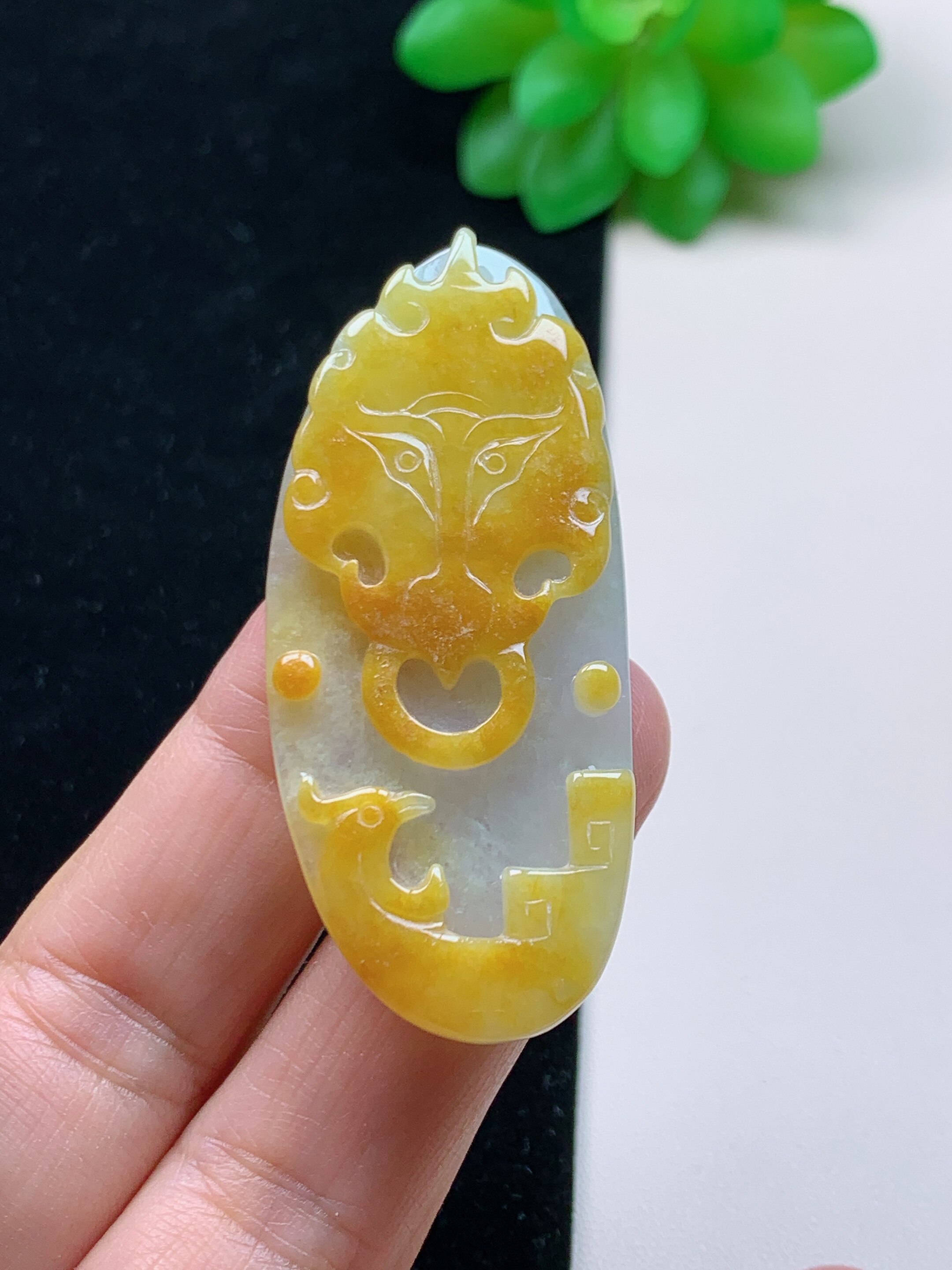 天然翡翠A货龙凤配天然玉石项链黄翡吊坠男女款挂件玉佩佩玉