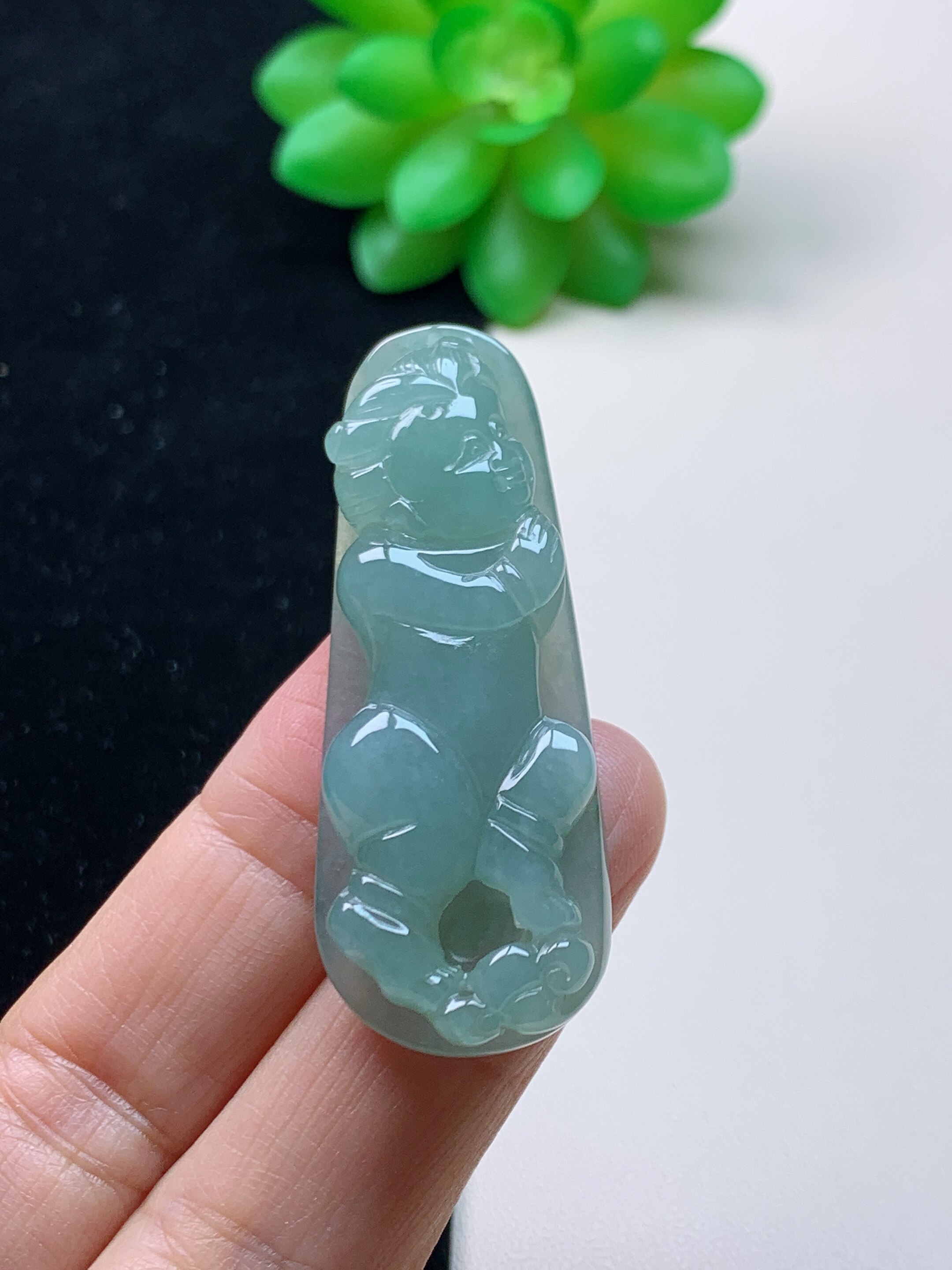 天然翡翠a货童子玉吊坠 男女款招财童子玉佩项链玉坠挂件证书