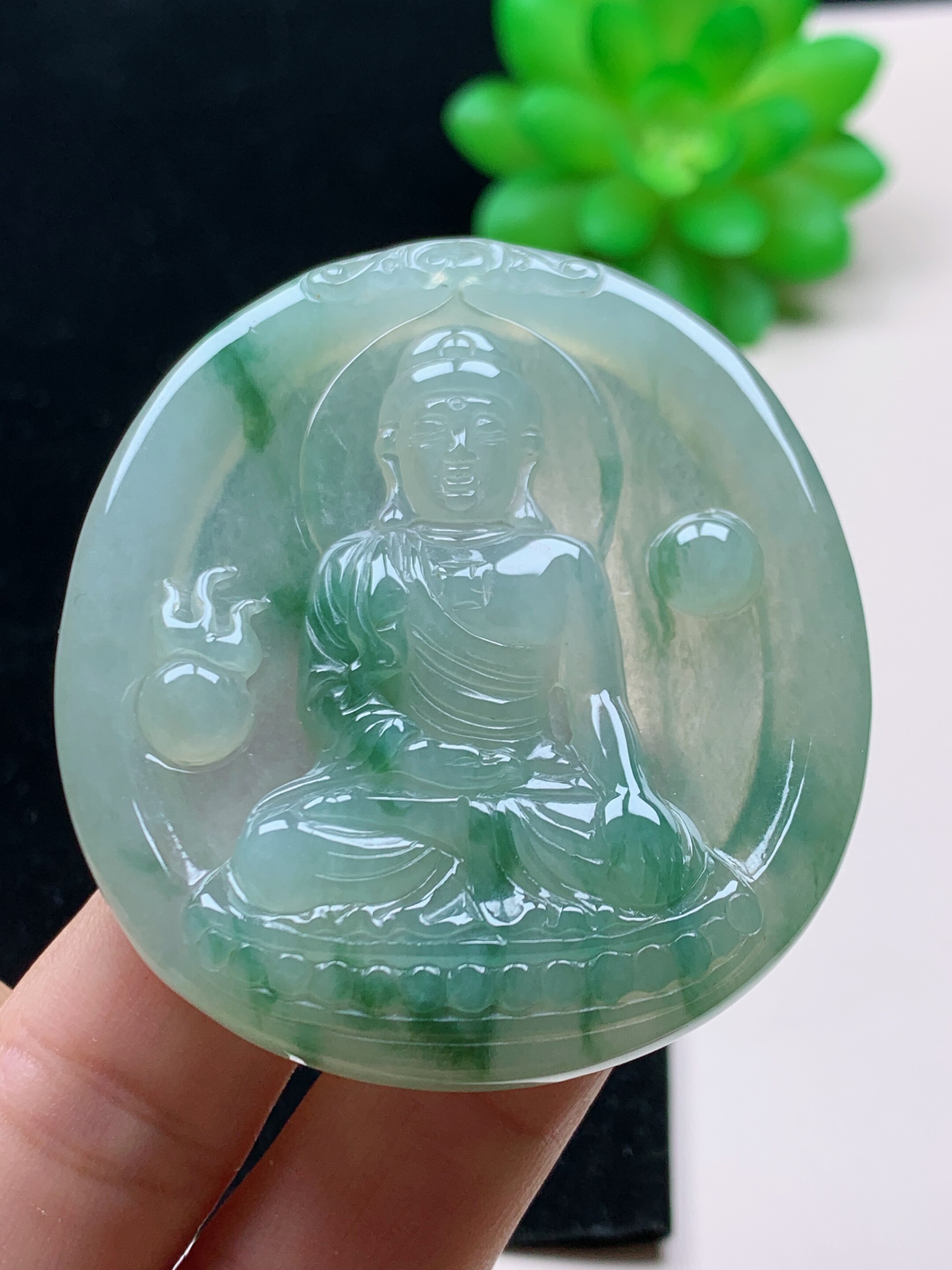 天然翡翠正品a货冰种飘花阿弥陀佛玉石吊坠挂件配证书礼盒送朋友