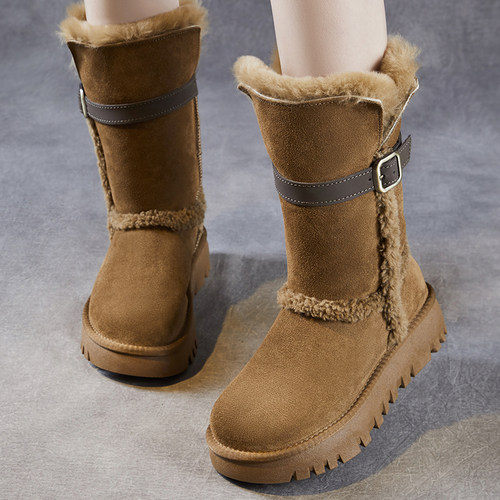 头层牛皮女冬季加厚保暖雪地靴