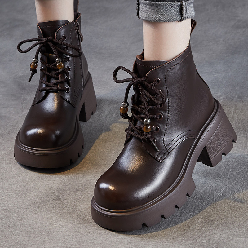 真皮马丁靴女2025秋冬新款加绒侧拉链复古圆头短靴头层牛皮棉靴子