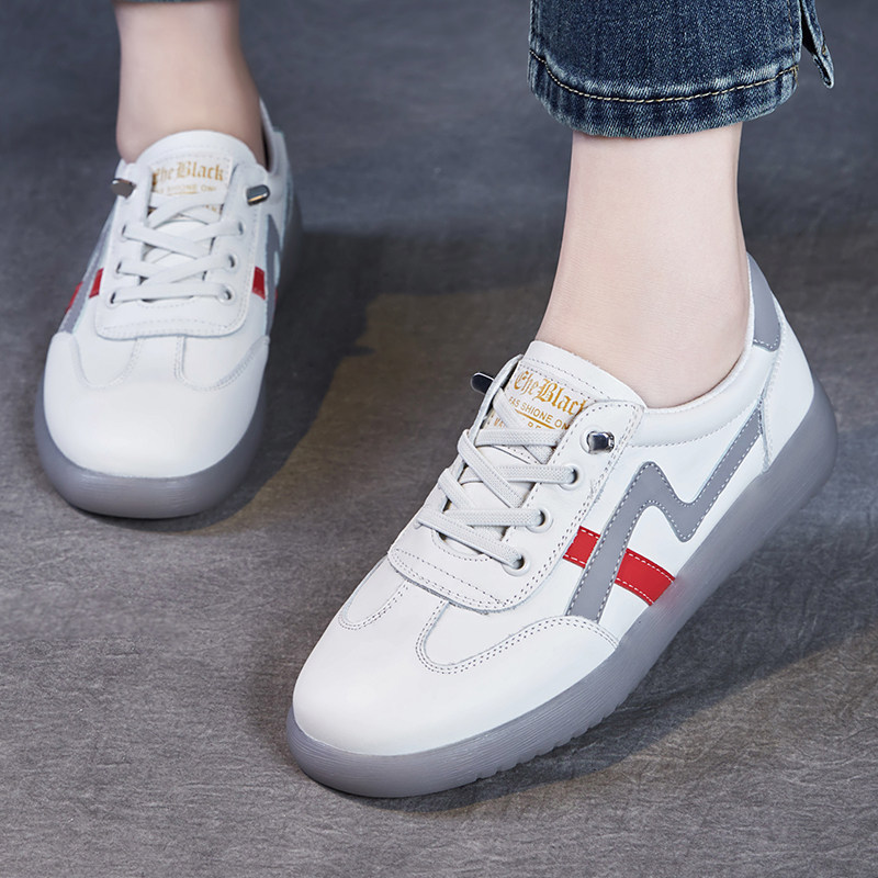 真皮小白鞋女2025春秋新款头层牛皮一脚蹬女鞋套脚休闲软底德训鞋