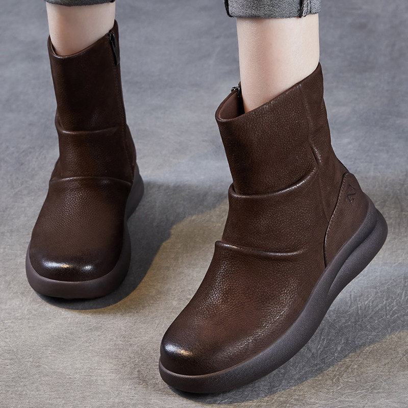 头层牛皮马丁靴女2025秋冬季新款英伦风真皮厚底短靴侧拉链堆堆靴