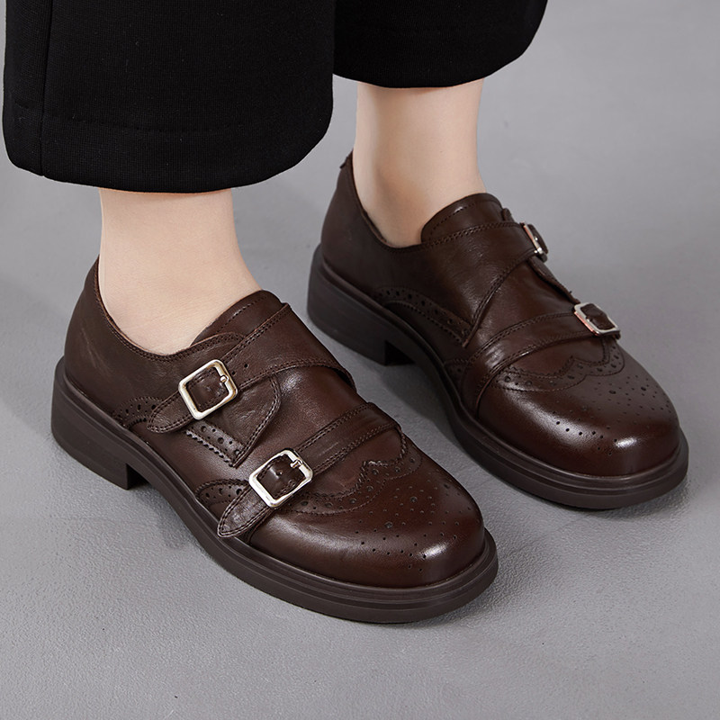 头层牛皮英伦风布洛克乐福鞋女双搭扣雕花深口单鞋百搭复古小皮鞋,女鞋,深口单鞋,淘宝优惠券,粉丝福利购,淘宝优惠卷