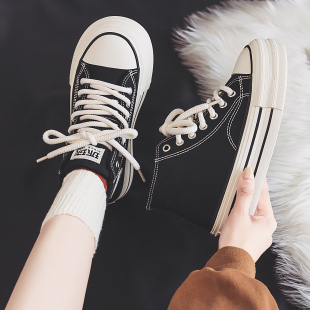 环球厚底高帮加绒帆布鞋女2025秋冬新款韩版百搭棉鞋芒果头软板鞋