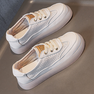 真皮大码女鞋41-43头层牛皮小白鞋女2025新款夏秋季浅口复古单鞋
