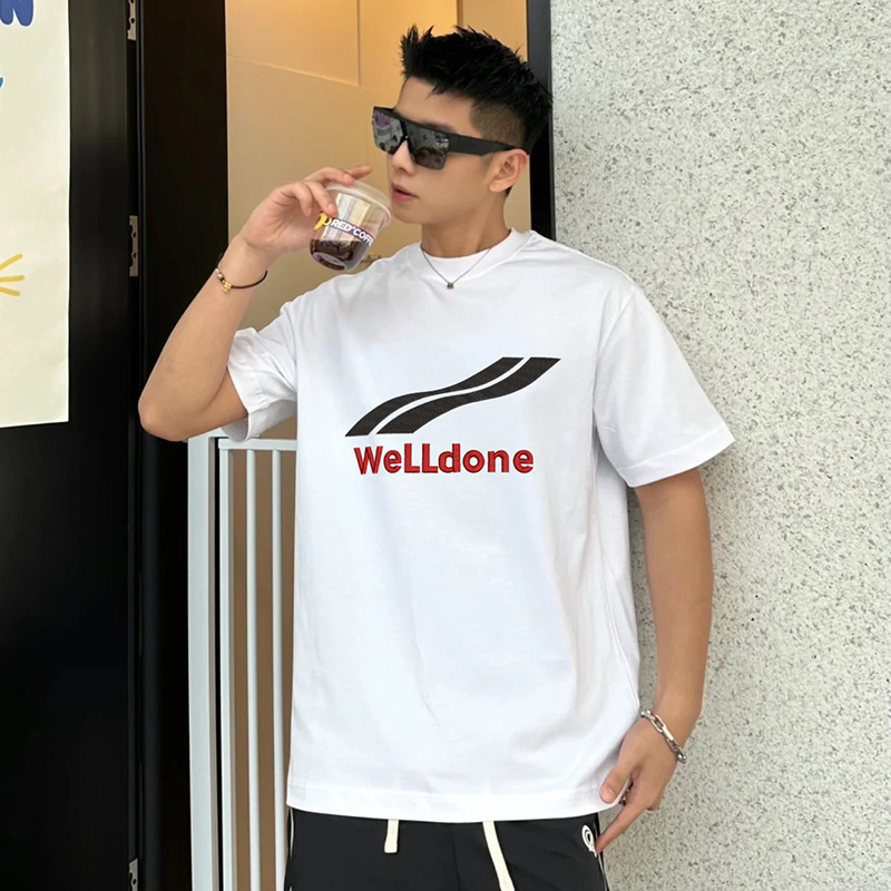 we11done短袖刺绣波浪字母t恤男