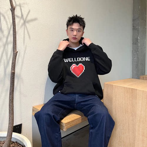 爱心字母we11潮牌连帽卫衣情侣