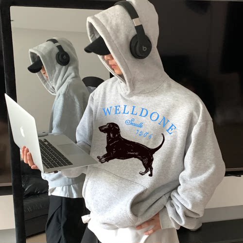 腊肠狗连帽卫衣秋冬潮牌卫衣情侣