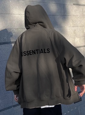 压胶ESSENTLAIS FOGESS2025卫衣外套男女美式高街宽松加绒拉链冬
