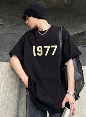 ESSENTLAIS FOGESS2025短袖男女美式半袖体恤衫植绒1977重磅t恤潮