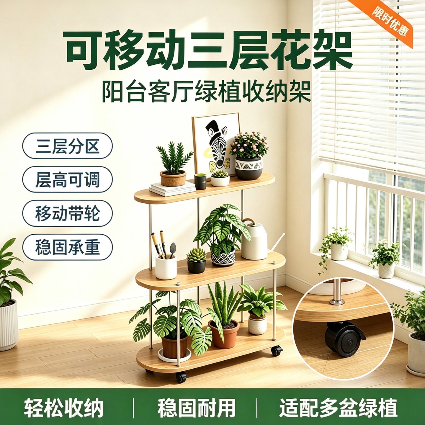 新款花架置物架可移动阳台花架子客厅落地式铁艺多层植物多肉专用图片