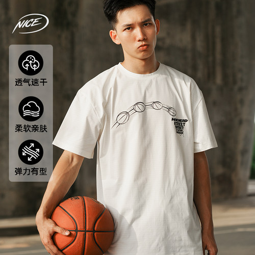 NICEID NICE 圆领运动美式T恤百搭潮流宽松小领口篮球短袖男女