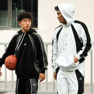 NICEID 男女春秋休闲宽松连帽圆领套头 NICE拼接运动卫衣毛圈款