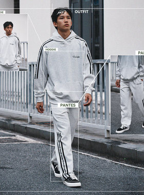 NICEID NICE条纹印花运动卫衣牛奶丝男女春秋休闲宽松连帽套头