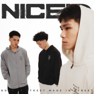 NICEID NICE连帽拉链外套卫衣拼接宽松篮球风衣运动休闲开襟长袖