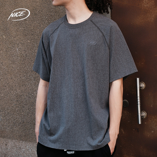 NICEID 纯棉复古炒花水洗宽松篮球印花休闲圆领T恤 NICE运动短袖