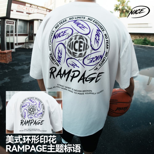NICEID NICE RAMPAGE圆领运动美式T恤宽松小领口篮球短袖男女