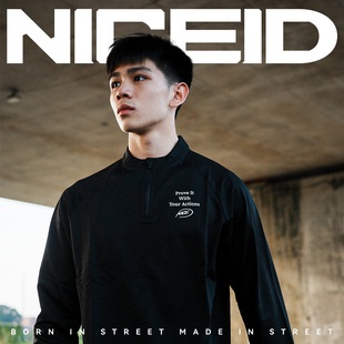 NICEID 篮球投篮服春秋薄打底男女宽松 NICE半拉链格纹运动长袖