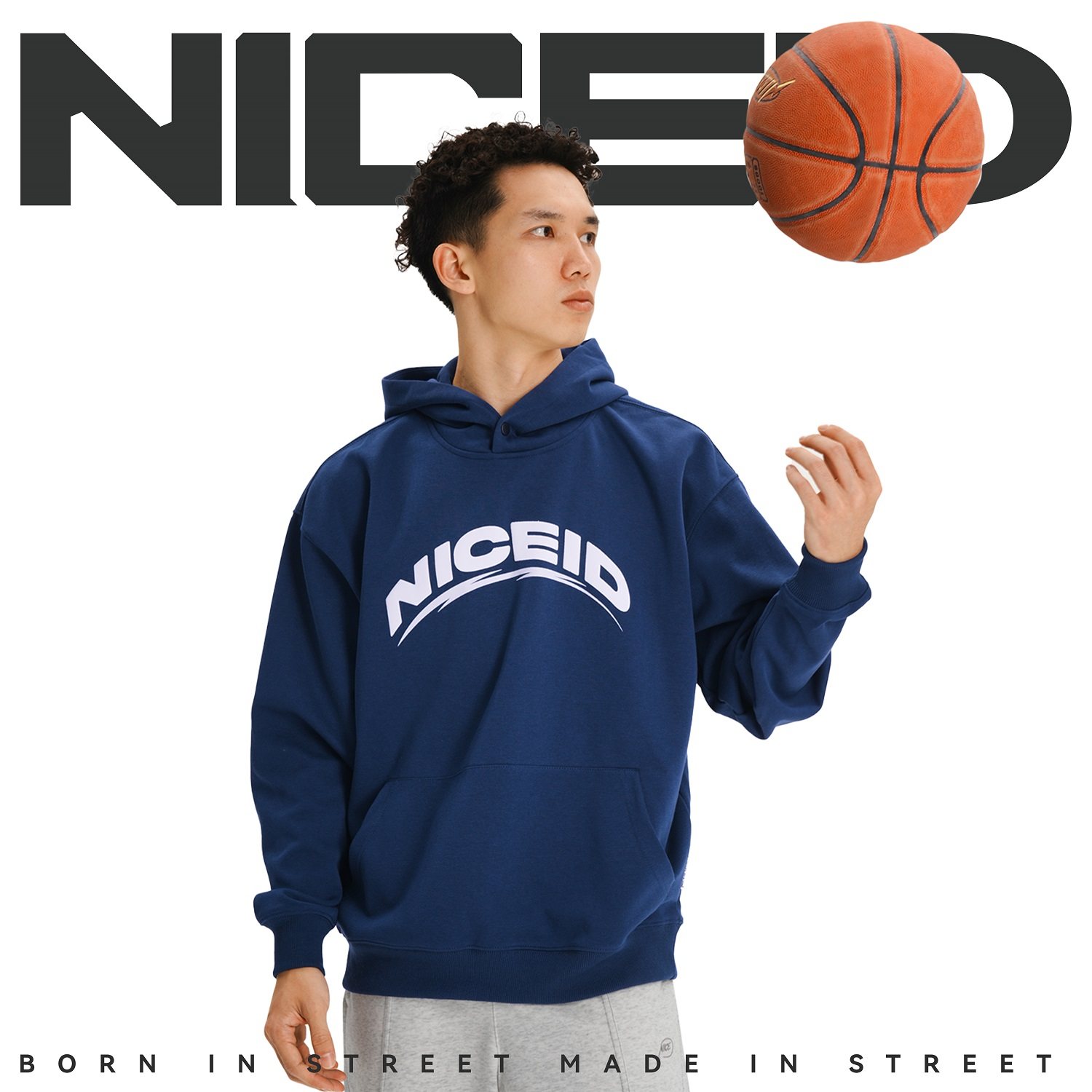 NICEID NICE LOGO运动卫衣牛奶丝男女春秋休闲宽松连帽套头
