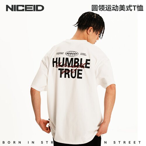 NICEID NICE 圆领运动美式T恤百搭潮流宽松小领口篮球短袖男女