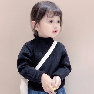 半高领纯色宝宝套头上衣童装 打底衫 儿童秋冬韩版 女童毛衣加绒加厚
