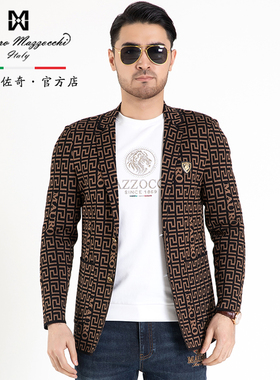 玛路男装/MAURO秋冬长城纹提花休闲长袖西服柔软吸湿抗皱MJ313301