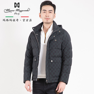 玛路男装/MAURO秋冬耐磨抗皱全身循环花型提花连帽羽绒服MK466325