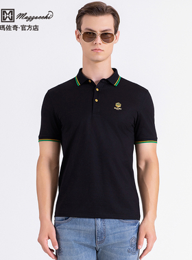 玛路男装/MAURO春夏柔软顺滑/休闲商务烫钻翻领短袖T恤ML235030