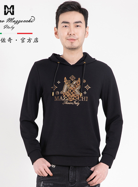 玛路男装/MAURO柔软透气/绣花烫钻工艺时尚长袖连帽T恤MK330301
