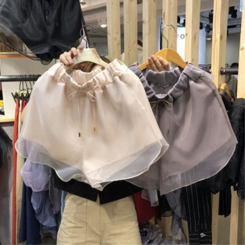 韩国东大门2023夏季新款洋气高腰百搭休闲短裤女宽松欧根纱热裤潮