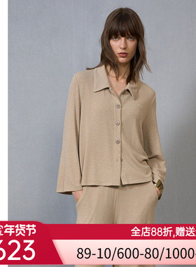 爱慕·CHUANG岛屿5睡衣女肌理双面布开襟小翻领短款上衣CA811482