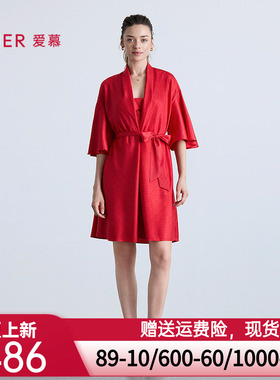爱慕25秋冬睡衣女好事将近红品结婚睡袍AM48B601