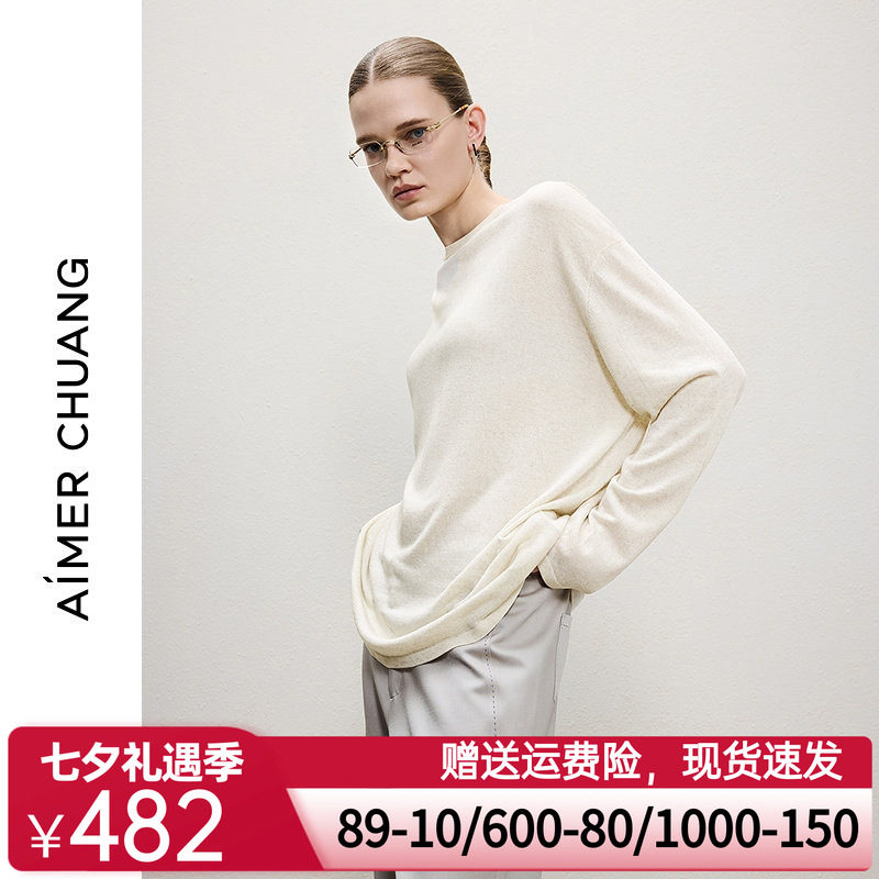 AIMER CHUANG相蕴3春夏女针织亚麻混纺圆领长袖上衣CA812272