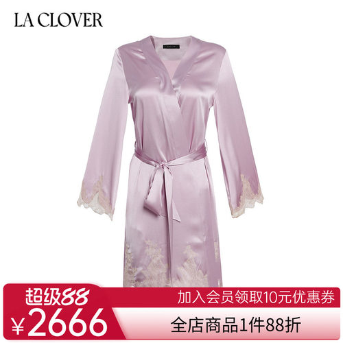 兰卡文挚爱西西里系列桑蚕丝短睡袍晨袍女大红色婚礼红品LC48WA1