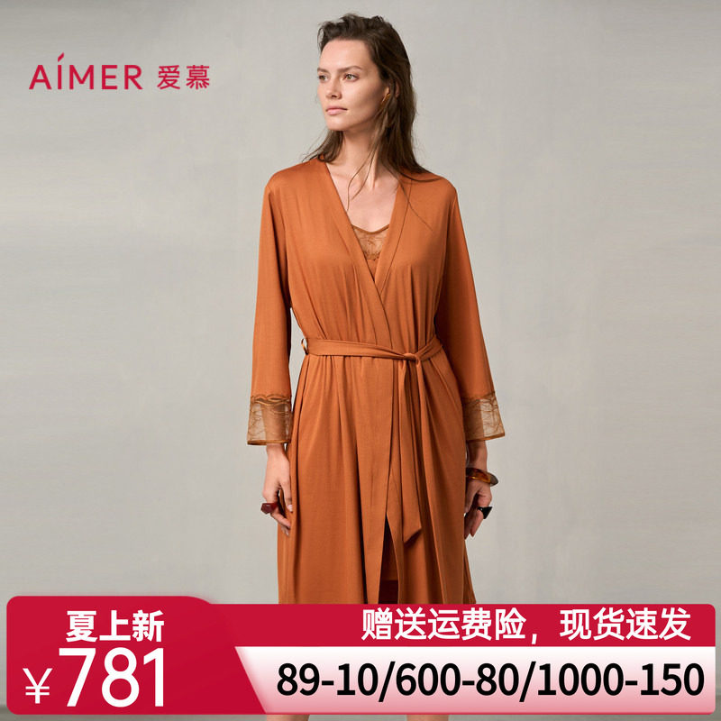 爱慕梦远星河睡衣女秋冬薄款蕾丝晨袍莫代尔睡袍AM48A041