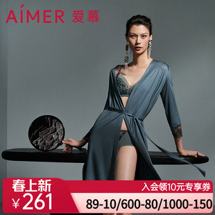 爱慕睡衣女士夏季薄款性感长袖莫代尔中长睡袍家居服AM488791