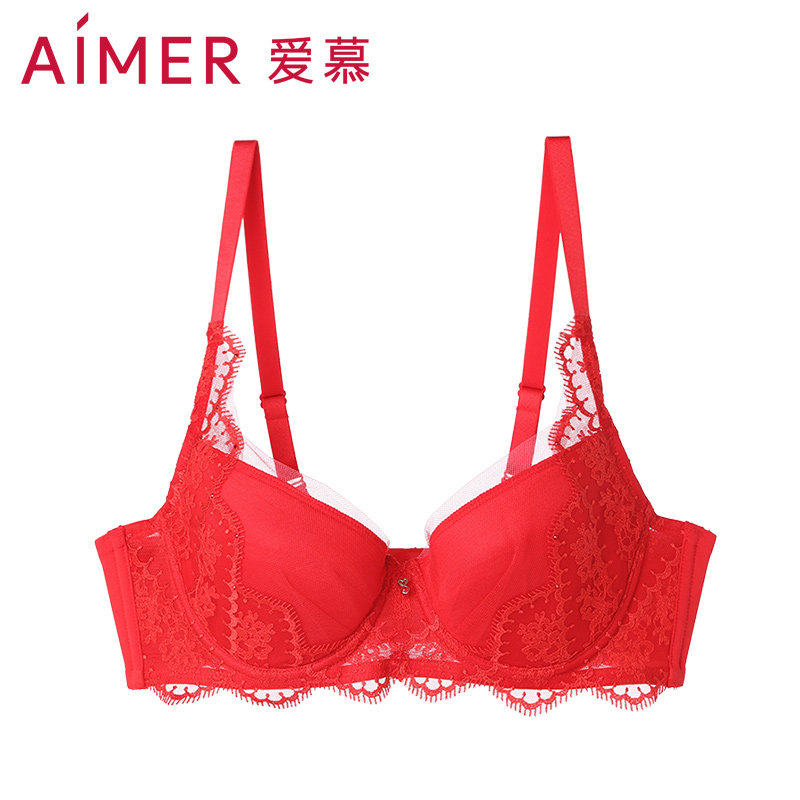爱慕蔷薇羽扇红内衣女本命年3/4中厚模杯薄性感聚拢文胸AM124191