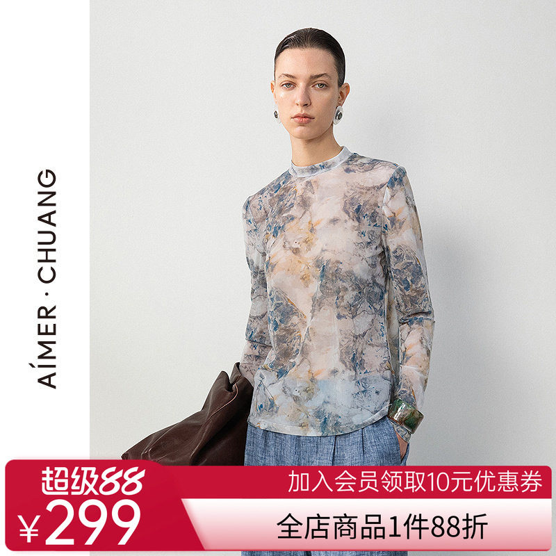 爱慕·CHUANG25春夏空气女士轻薄印花打底小高领长袖上衣CA721682